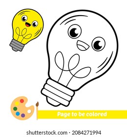 Coloring book for kids, light bulb vector