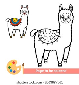 Coloring book for kids, llama vector