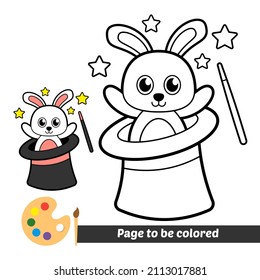 Coloring book for kids, magic rabbit vector