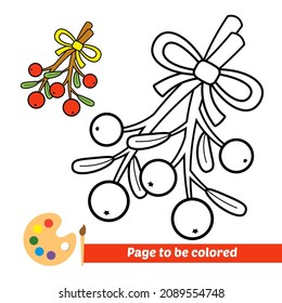 Coloring book for kids, mistletoe bunch with berries vector