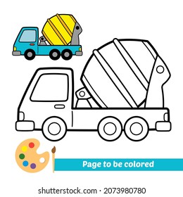 Coloring book for kids, mixer truck vector