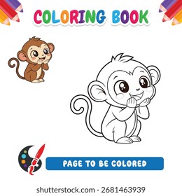 Libro para colorear para el Vector del mono de los niños