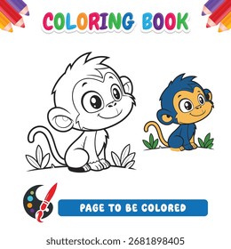 Libro para colorear para el Vector del mono de los niños