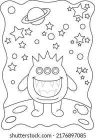 Coloring book for kids. monster cute. Coloring book for adults. space. Coloring book for Halloween and space. Funny monster or alien movie.