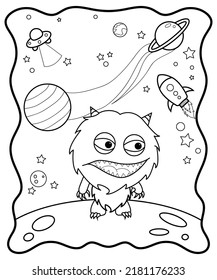 Coloring Book For Kids. Monster Cute. Coloring Book For Adults. Space. Coloring Book For Halloween And Space. Funny Monster Or Alien Movie.