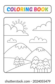 Coloring book for kids, mountain vector