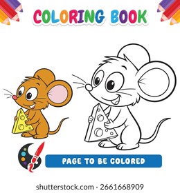 Coloring book for kids, mouse vector