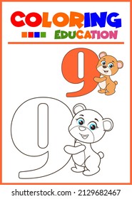coloring book  for kids,  nine little bear