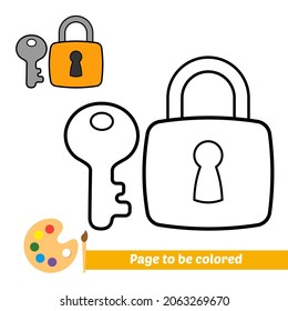 Coloring book for kids, padlock and key vector