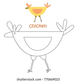 Coloring book for kids. Coloring page chicken