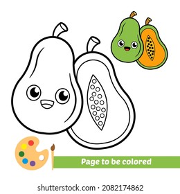 Coloring book for kids, papaya vector