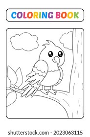 Coloring book for kids, parrot vector
