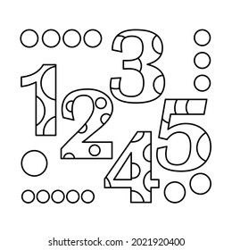 Coloring book for kids. Patterned numbers from 1 to 5. Learning and playing.