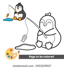 coloring book for kids, penguin fishing vector