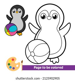 Coloring book for kids, penguin playing ball vector