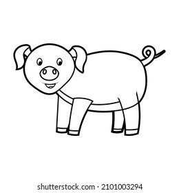 Coloring book for kids, pig. Vector isolated on a white background.