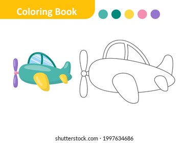 Coloring book for kids, plane vector