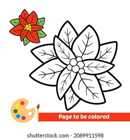 Coloring book for kids, poinsettia flower vector