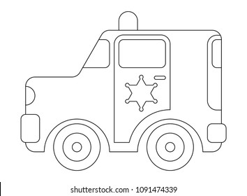 Coloring book for kids  Police car  Patrol machine  Cartoon contour drawing  Vector illustration isolated white background  It is easy to edit the color   thickness lines 