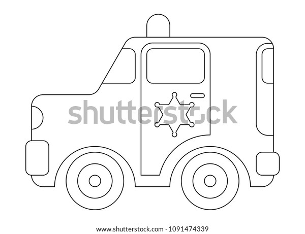 Coloring book for\
kids. Police car. Patrol machine. Cartoon contour drawing. Vector\
illustration isolated on white background. It is easy to edit the\
color and thickness of\
lines.