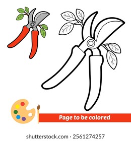 coloring book for kids, pruning shears vector