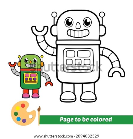 Coloring book for kids, robot vector
