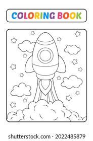 Coloring book for kids, rocket vector