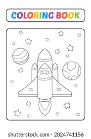 Coloring book for kids, rocket vector