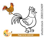 Coloring book for kids, rooster vector