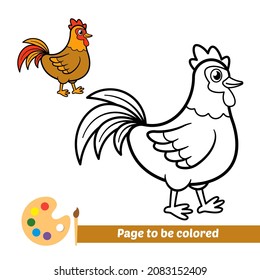 Coloring book for kids, rooster vector