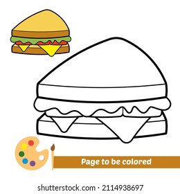 Coloring Book For Kids, Sandwich Vector