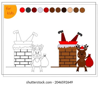 Coloring book for kids, Santa is stuck in a pipe. vector isolated on a white background.