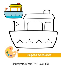 Coloring book for kids, ship vector
