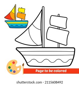 Coloring book for kids, ship vector