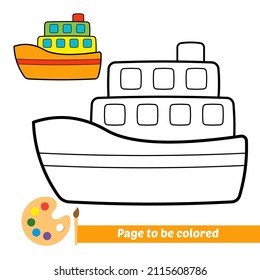 Libro de coloración para niños, vector de barco