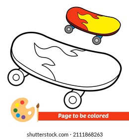 Coloring book for kids, skateboard vector