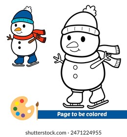 coloring book for kids, skating snowman vector
