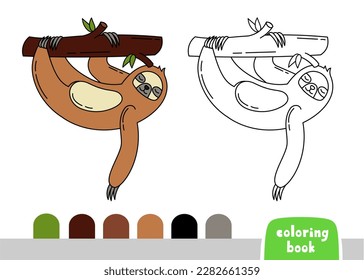 Coloring Book for Kids Sloth Page for Books Magazines Vector Template