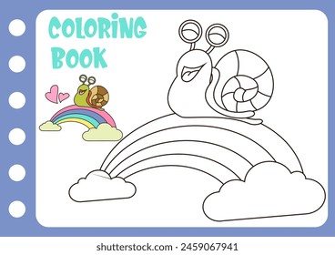 coloring book for kids. coloring snails over the rainbow