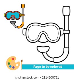 Libro de coloración para niños, vector máscara de snorkel