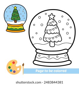 coloring book for kids, snowball with christmas tree vector