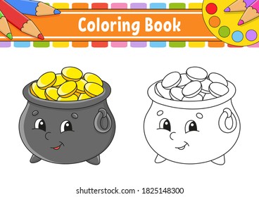 Coloring book for kids. St. Patrick's day. Cartoon character. Vector illustration. Black contour silhouette. Isolated on white background.