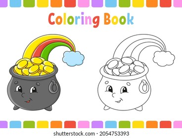 Coloring book for kids. St. Patrick's day. Cartoon character. Vector illustration. Fantasy page for children. Black contour silhouette. Isolated on white background.