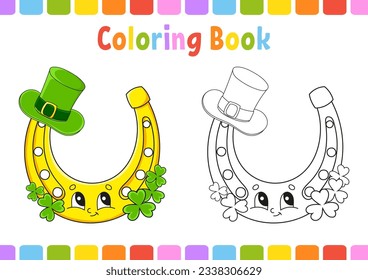 Coloring book for kids. St. Patrick's day. Cartoon character. Vector illustration. Fantasy page for children. Black contour silhouette. Isolated on white background.