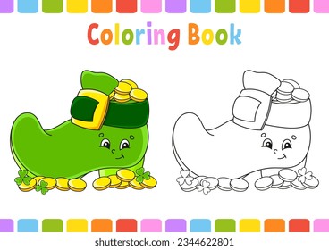 Coloring book for kids. St. Patrick's day. Cartoon character. Vector illustration. Fantasy page for children. Black contour silhouette. Isolated on white background.