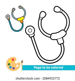 Coloring book for kids, stethoscope vector