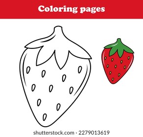 Libro de coloración para niños, vector de fresa