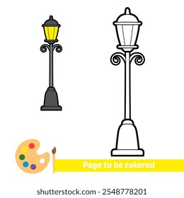 coloring book for kids, street lamp vector