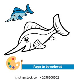 Libro de coloración para niños, vector de pez espada