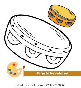 Coloring book for kids, tambourine vector